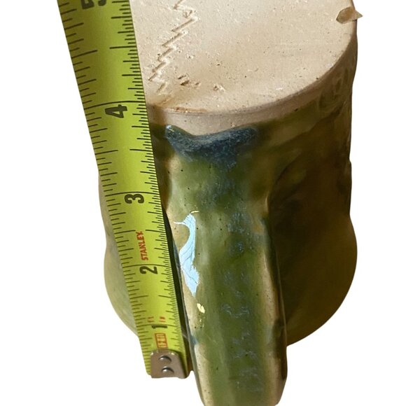 Handmade Artist Signed Green Ceramic 3D Turtle Mug Handle 4" Pottery Art - Picture 6 of 6